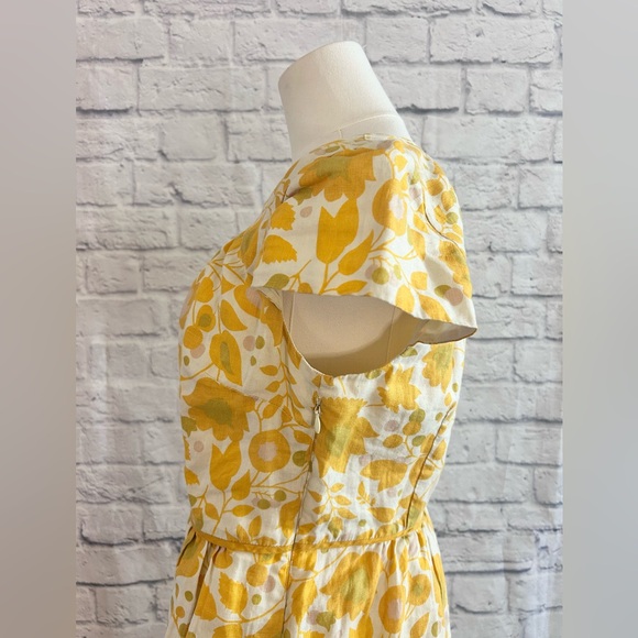 Boden Floral Dress 100% Linen Yellow & White Garden Girly Geek Chic Nerd - Picture 8 of 12